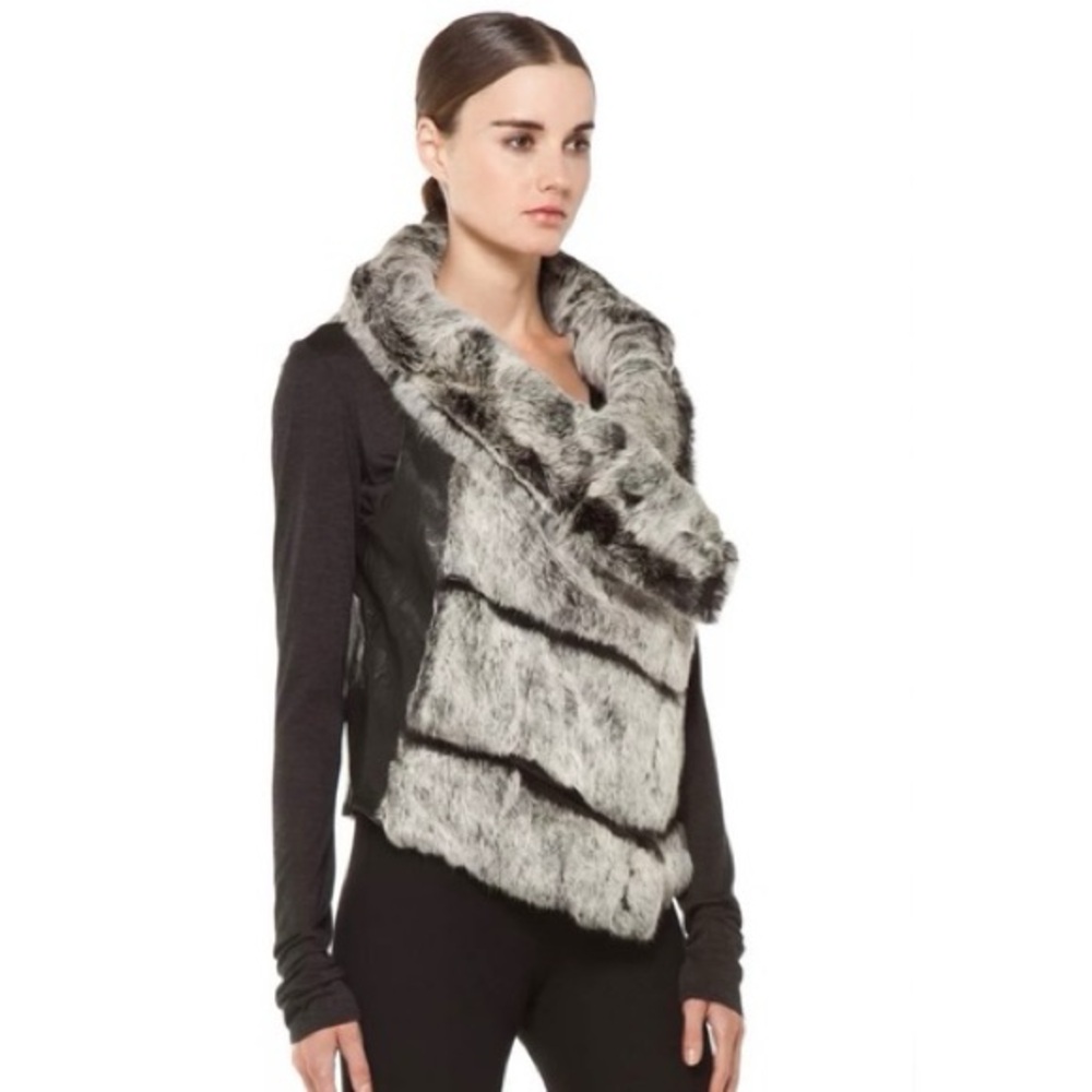 Akira/Fate Luxurious Asymmetrical Funnel-Neck Faux Fur/Leather Vest